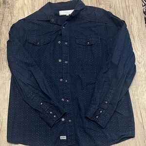 PD&C Dark Blue Casual Button-Down Shirt
